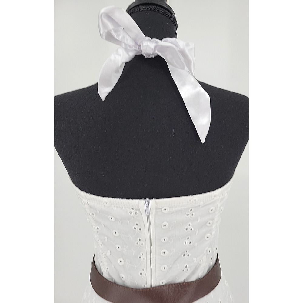White Babydoll Halter Dress Bridal Euro Summer Milkmaid Y2K Coastal Cowgirl SZ 7 - Picture 4 of 13